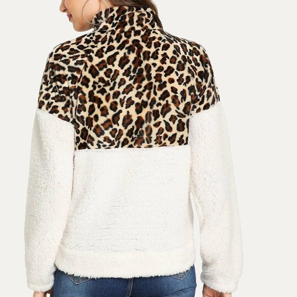 Quarter Zip Leopard Print Teddy Top *LAST 1* NEW - Picture 4 of 4